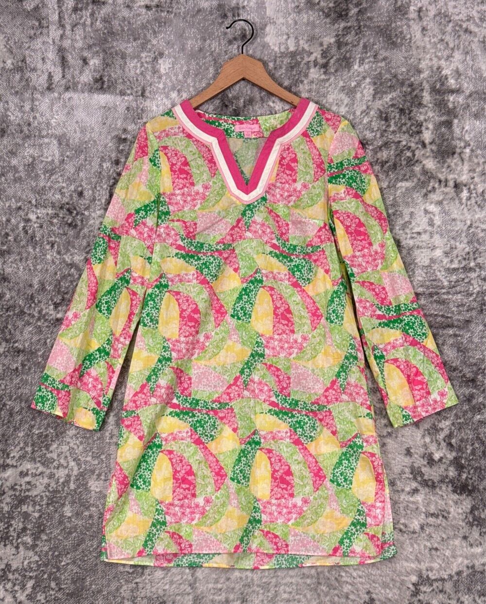 Lilly Pulitzer Dress Small Womens Classic Pink Green Floral Shift Tunic